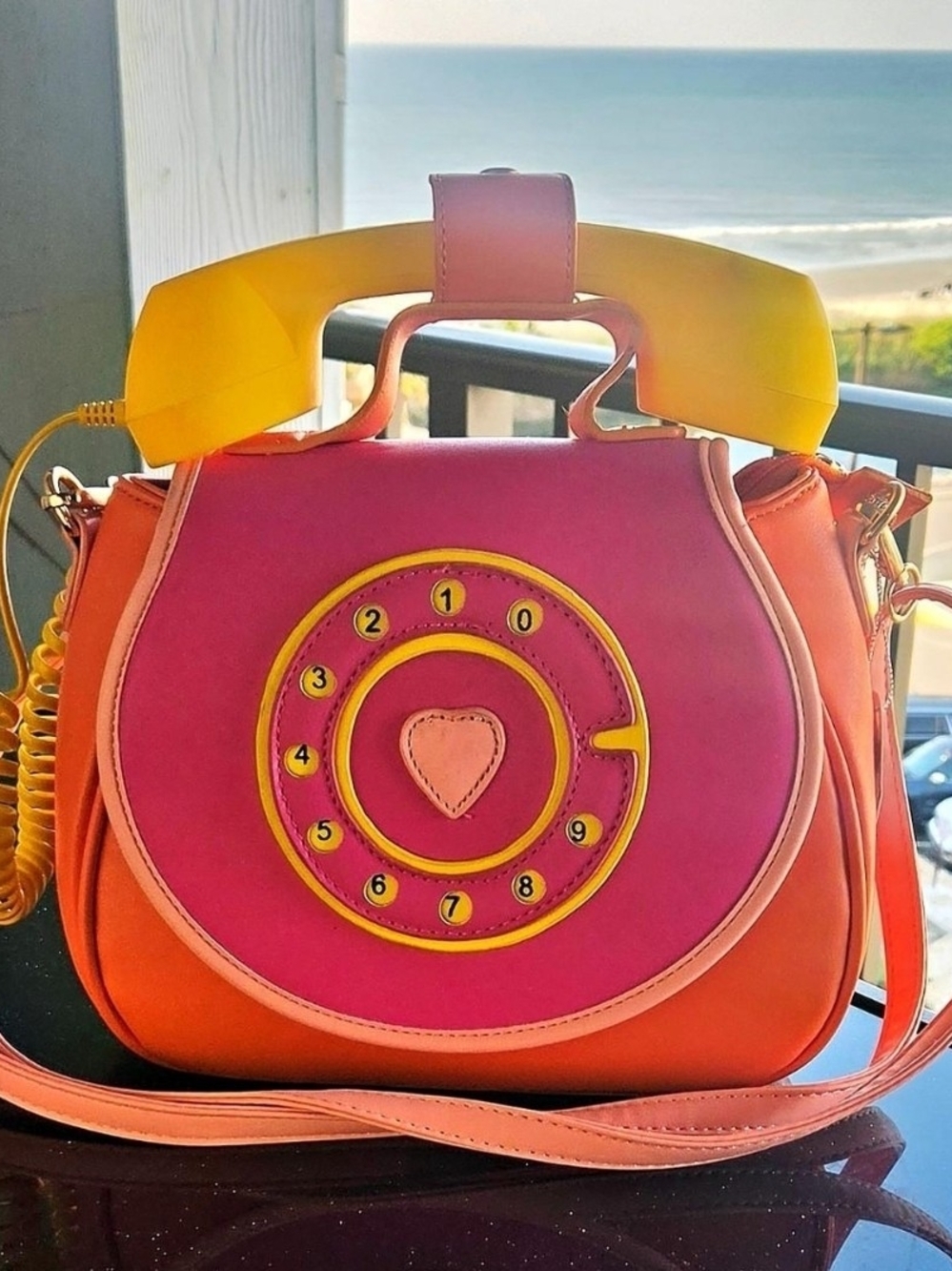Vibrant Bewaltz Pink & Orange Retro Phone Dial Crossbody Bag